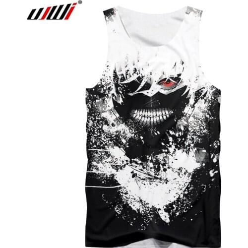UJWI Man Ken Kanek 3D Printed Vest Cartoon Tokyo Ghoul Tank Top Kawaii Japan Classic Anime Mens Spandex Casual