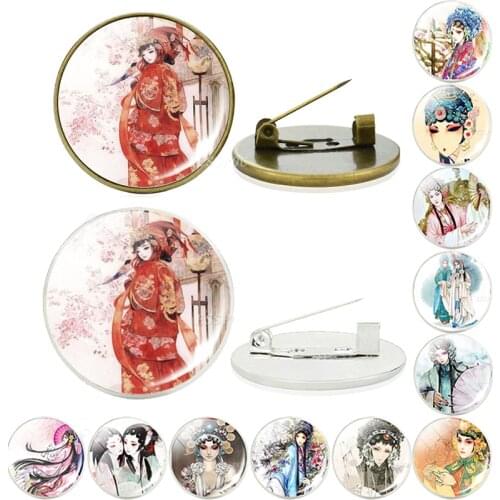 New Creative Peking Opera Chinese Style Costume Brooch Drama Special Lovers Glass Cabochon Brooch