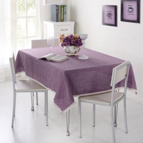 Cotton and Polyester Solid Color Tablecloth for Dining Table Cloth with Lace Rectangle Table Linen Table Cover for Tea Table