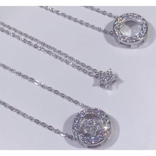 Hot Sale 100% 925 Sterling Silver Round Circle High Grade CZ Star Depart Necklaces For Women Pendant Necklace Luxury Jewelry