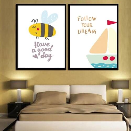 Prints Pictures Modular Home Wall Art Poster Nordic Small Bee And Simple Letter Painting On Canvas Bedside Background Decor