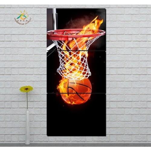 Flaming Basketball Modern Canvas Art Prints Poster Wall Painting Home Decoration Artwork Wall Art Pictures for Bedroom 3 PIECES