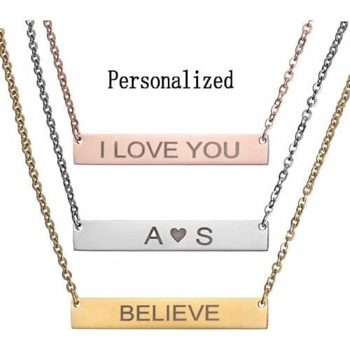 Rinhoo Personalized Gold Silver Color Engraving Plate Custom Women Necklace Stainless Steel Pendant Man Jewelry Fashion Gifts