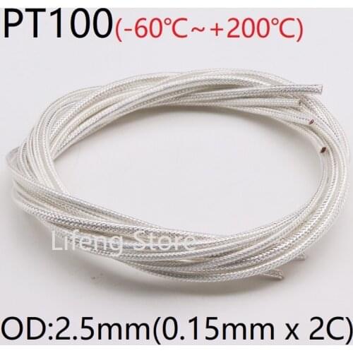 PT100 OD 2.5mm 2Cores Temperature Thermal Resistan Sensor Wire PTFE Insulated Shield Signal Cable Compensation Thermocouple Line