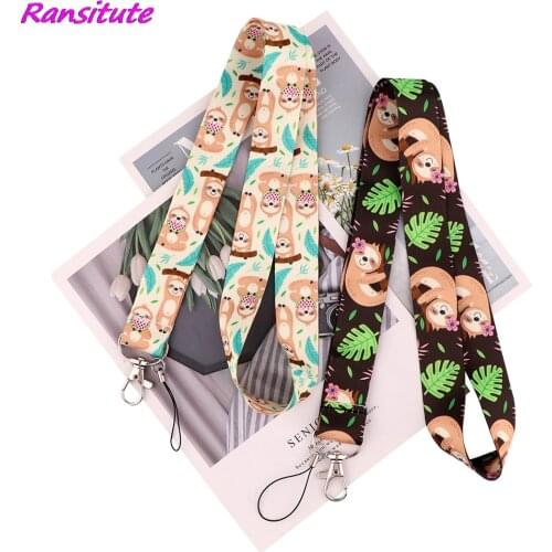 Ransitute R2139 Kawaii Animal Sloth Creative Lanyard Badge ID Lanyards Mobile Phone Rope Key Lanyard Neck Straps Accessories