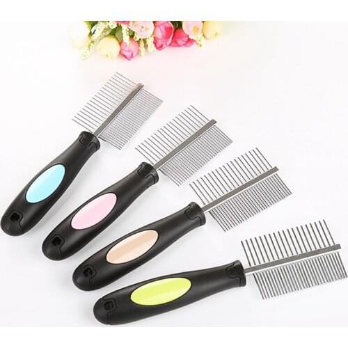 1pc 2-Sided Detangling Dog Comb Stainless Steel Cat Grooming Comb Kitten Dematting Comb Puppy Hair Cleaning Tool Pet Accessories