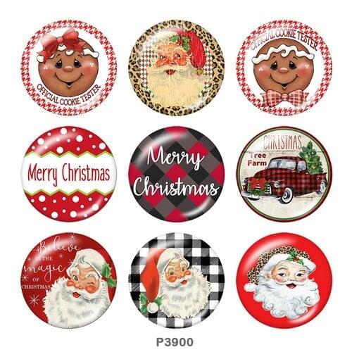 Christmas Santa Claus 12mm/18mm/20mm/25mm/30mm Round glass cabochon flat back Making findings snap button jewelry P3900
