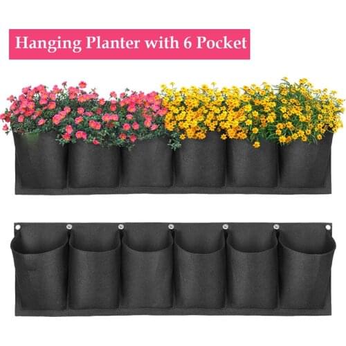 Planting Bag Hanging Garden Flower Pot 6 Pockets Layout Waterproof Vertical Wall Hanging Planting Bags Home Wall Outdoor Indoor