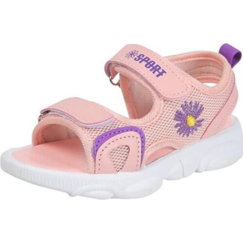 New 2021 Summer Princess Girls Sandals Children Shoes Pink Flowers Flat Breathable Sandals Green Non-slip Shoes Kids Shoe
