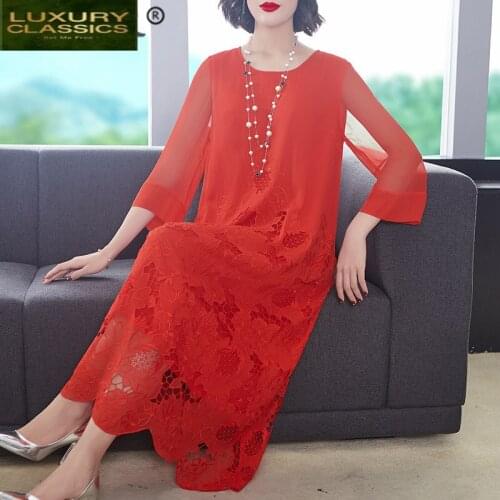 Silk 100% Summer Real Dress Women Clothes 2021 Vintage Embroidery Black Maxi Dresses Woman Elegant Party Vestidos WW8882