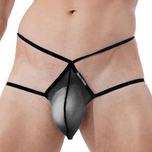 Mens Sexy Pouch G-String Underwear Sexy Exotic Low Rise Bulge Thong See-Through Mesh Elastic Underpants Breathable Jockstrap