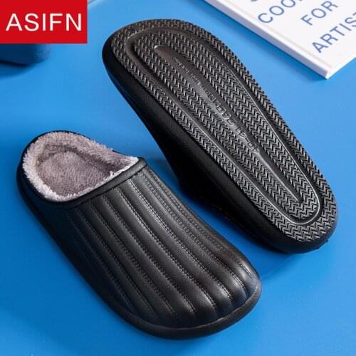ASIFN Men Winter Slippers 2021 New Thick-soled Women Plush Cotton Slippers with Heel for Couples Home Snow Boots Non-slip Shoes