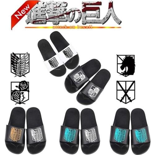 18 Styles Anime Attack on Titan Slippers Cartoon Black Slippers Men Women Spring Summer Boys Non-slip Large Size Home Shoes