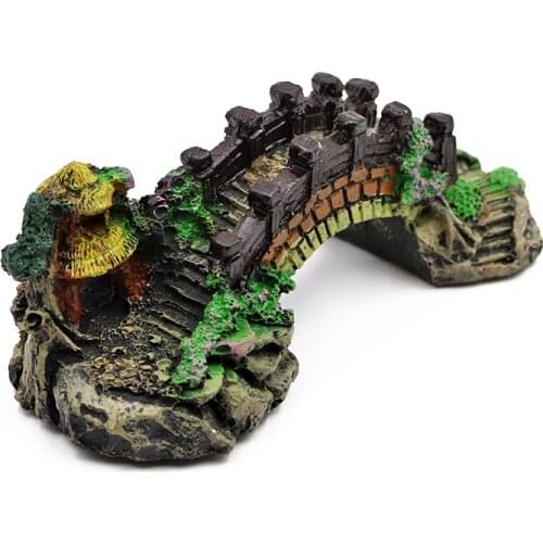 Aquarium Decoration Fish Tank Decor Bridge Landscape Ornaments Pavilion Tree Resin Aquarium Accessories