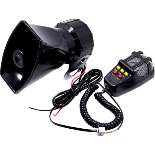 Square Mouth Universal Motorcycle Car Truck Alarm Sound 7 Tone Horn 12V 100W Police Siren Horn Loudspeaker (Black)