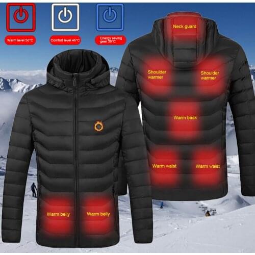 Usb Electric Heated Puffer Jacket Men Women Cotton Coat Electric Heating Hooded Winter Thermal Warmer Jackets Winter Overcoat