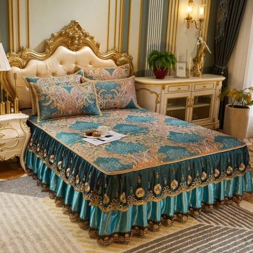 Vintage Summer Lace Quilted Bedspread Full Queen King Detachable Bedskirt Folding Bed Cover Cooling Mat Pillowcase 3pcs