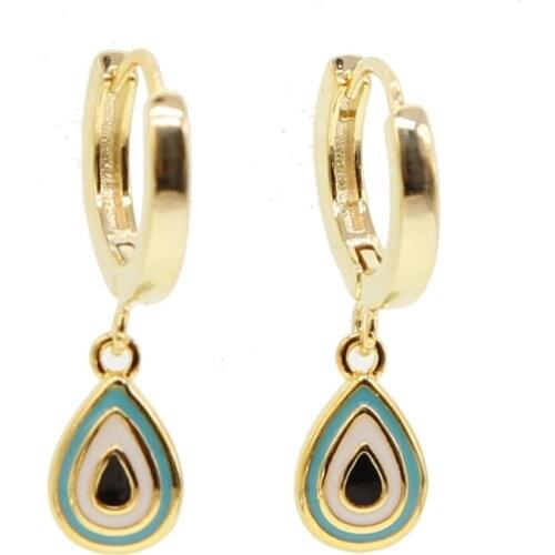 2018 Fashion modern jewelry design water drop tear drop shape enamel evil eye charm Gold filled teen girl nice earring style