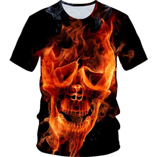 4-20 Years 2020 Summer Children Punk Style 3D T-shirt Boys Girl Blue Fire Skull Head Bullet Print T shirt Kids Halloween Tshirts
