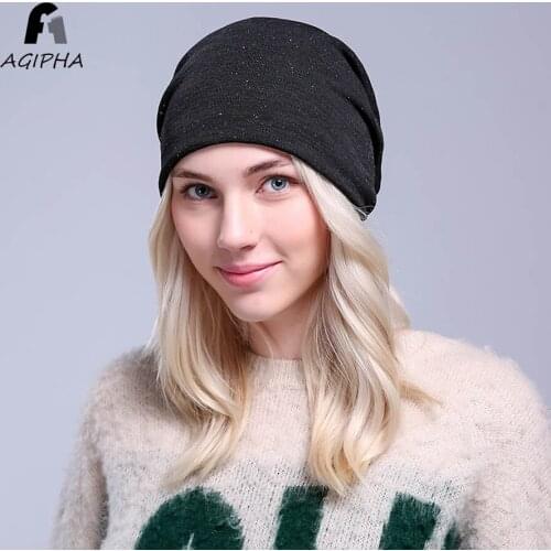 Casual Star-filled Pattern Autumn Women Skullies Beanies Hat Fashion Black Navy Soft Double Layer Female Hats Cap Type JY02