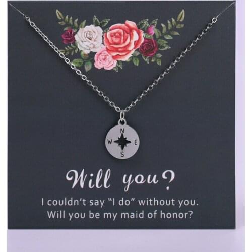 Compass Bridesmaid Maid of Honor Honour Pendant Necklaces Women Unisex Fashion Jewelry Wedding Party Gift Drop Shipping