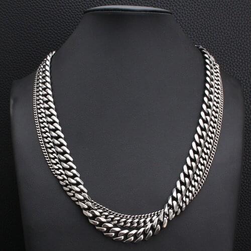 Wholesale Stainless Steel Vintage Jewelry Fashion Black Inside 60CM Chain Necklace For Woman & Man NFHKALAG