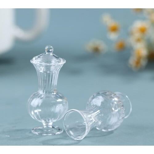 1 Pc 1:12 Dollhouse Miniature Vase Glass Candy Jar Simulation Candy Bottle Model Toy