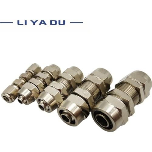 1pcs PM4 PM6 PM8 PM10 PM12 Copper-plated nickel quick screw through baffle connector pneumatic through plate connector
