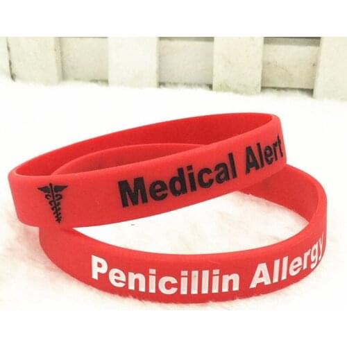 1PC Penicillin Allergy Alert Silicone Wristband Logo Armband Nurse Bangles For Men Women