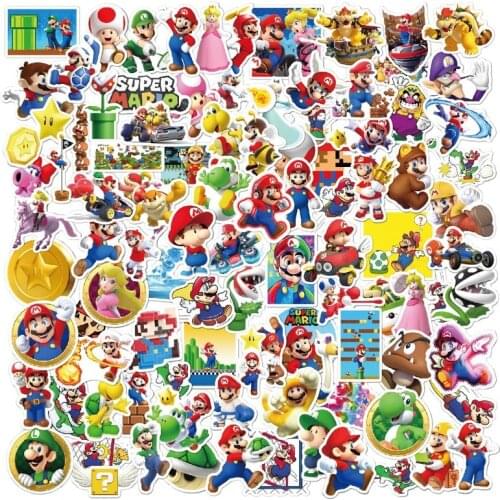 100pcs/bag Super Mario Game Odyssey Stickers Mario Yoshi Graffiti Waterproof Sticker for Kids on Laptop Skateboard Suitcase Bike