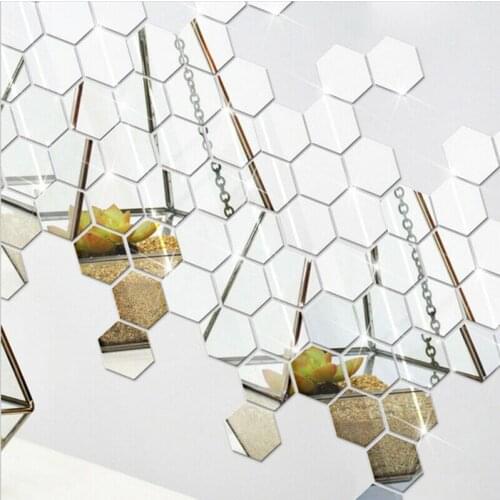 12Pcs/set 3D Decorative Mirror Wall Sticker Home Decor Hexagon Decorations DIY Living-Room Decal Art Ornaments Home Decor