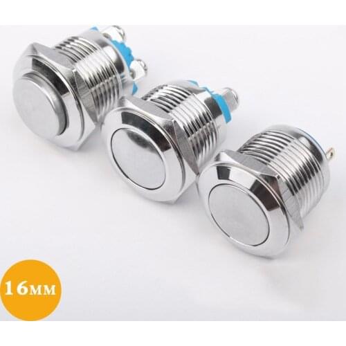 16mm Metal Push Button Switch IP67 Nickel plated brass press button Self-reset/Self locking 1NO High Flat domed Round Momentary