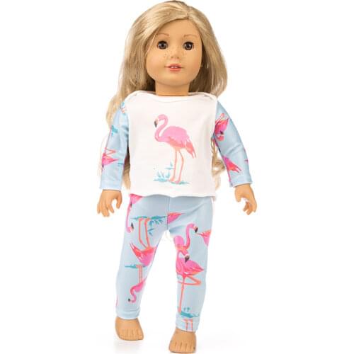 18 inch Girl Doll Clothes Flamingo Unicorn Cactus Alpaca Frog Pajamas for American Doll Suit Set 43cm Baby Doll Oufit