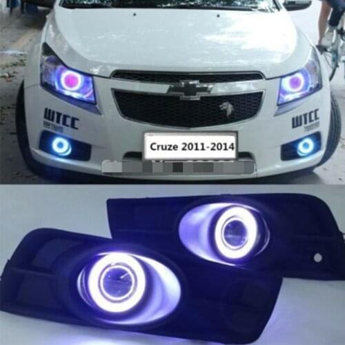 2PCS LED DRL Daytime Day Fog Lights +COB Angel Eyes Fit For Chevrolet Cruze 2010-2011-2012-2013-2014