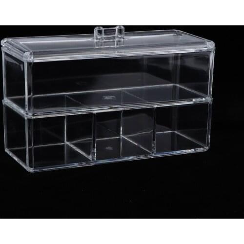 2 Tier Clear Acrylic Cosmetic Makeup Cube Jewelry Organizer,Upper Compartment with 3 Slot for Makeup Cotton Pads Swabs Storage