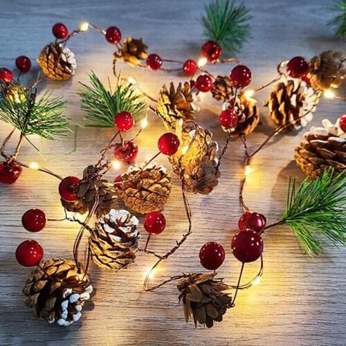 20 LED Christmas String Lights with Pine Cones, Red Berries,Decorations for Indoor Holiday New Year Wedd