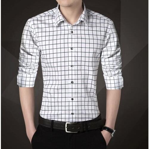 2020 New Men Shirt Mens Business Casual Shirts Famous Brand Clothing Plaid Long Sleeve Shirt Plus Size 5XL