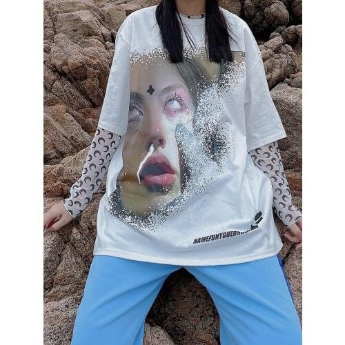 2021 burning portrait print short sleeve womens fashion brand loose hip hop T-shirts tees