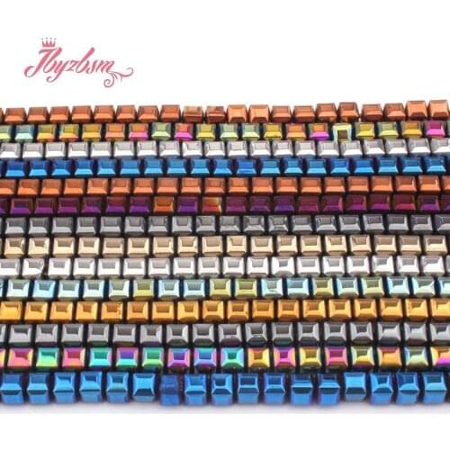 4mm Faceted Cube Suqare Metallic Coated Hematite No Magnetic Natural Stone Beads For Necklace Jewelry Making 15" Free Shipping
