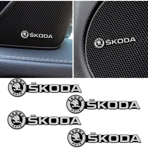 4pcs/set Car Audio Speaker Badge Stickers Logo Accessories For Skoda Kodiak Yeti Karoq Superb Kamiq Octavia RS Auto Decoration