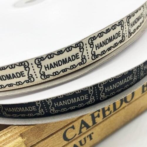5/8'' (15mm) Beige/Black printed Handmade ribbon colored romantic ribbon gift wrap