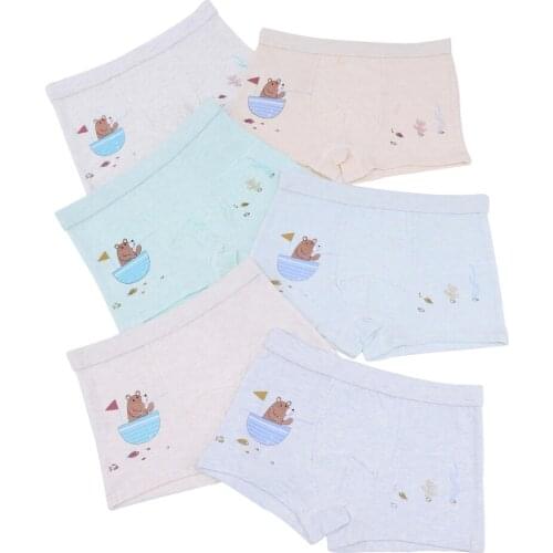 5pcs/Lot Four Seasons Wear High Quality 95%Cotton Cartoon Boys Lycra Cute Bear Cotton Underwear Set Childrens Flat Underwear