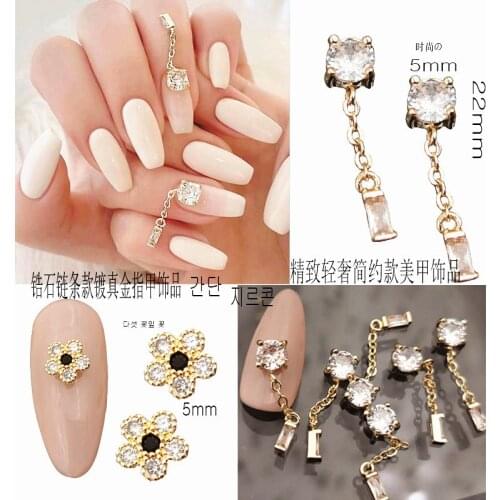 5pcs/pack Korea Glitter Zircon Nail Parts Flower Nail Art Accessories Alloy Charm luxury Jewelry Metal Bride Nail Deco Supplies