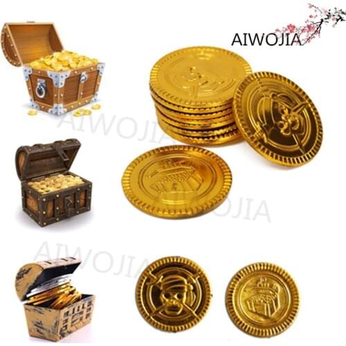 50pc plastic pirate gold coin Caribbean pirate props toys childrens toys counterfeit money Halloween party supplies 6ZHH204
