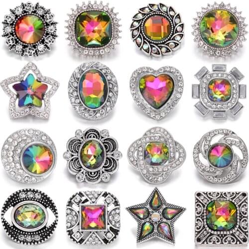 6pcs/lot New 18mm Snap Button Jewelry Coloful Crystal Rhinestone Flower Snap Buttons Fit Snap Bracelet Interchangeable Jewelry