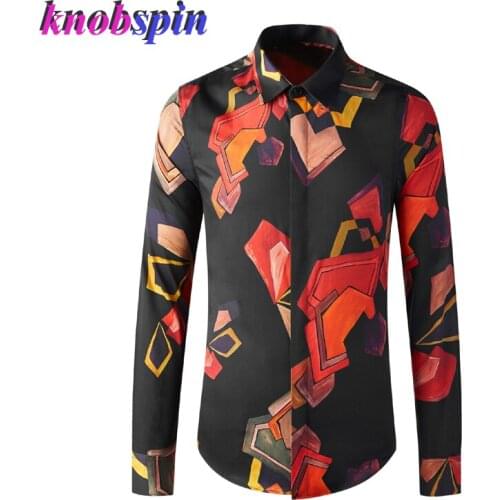Brand Abstract Print Mens Long-sleeved Shirt man Brand design Full sleeve Elegant Slim Casual shirts