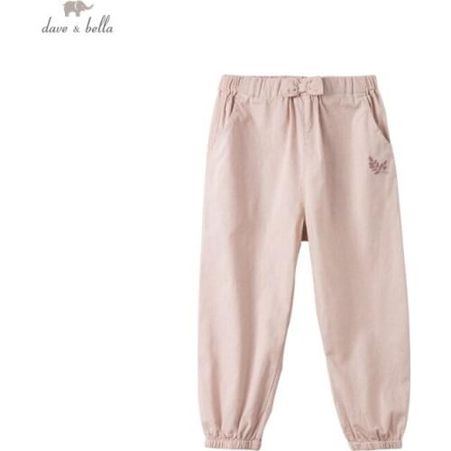 DKY17916 dave bella summer 5Y-13Y kids girls fashion bow solid pockets pants children boutique casual full-length pants