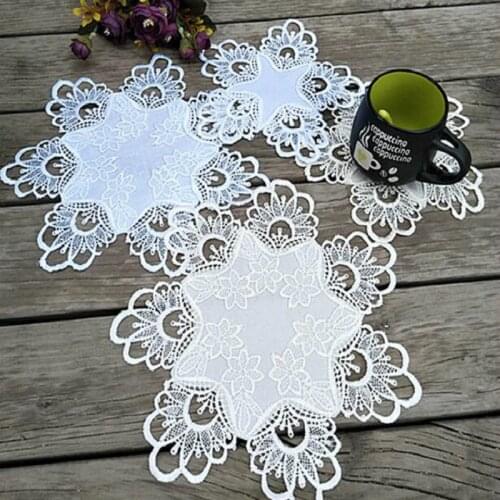 Europe White Embroidery Placemat Tea Cup Mug Glass Coffee Fruit Coaster Kitchen Dining Table Place Mat Drink Doily Wedding Pad