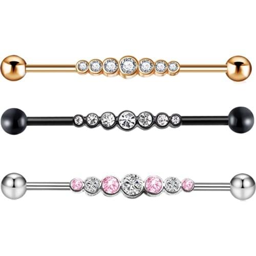Fanpeijy 1pcs Surgical Steel 14G Industrial Barbell Tragus Cartilage Earring Ear Lobe Stretchering Body Pircing Jewelry 38mm Bar