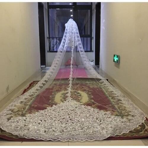 Sparkly Bridal Veils Sequins Beads Cathedral Appliques Lace Edge Crystals 1T With Comb Attached Custom Long 5 M Wedding Veil New